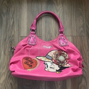 Vintage Betty Boop Bright Pink Shoulder Bag with Embroidered Patch